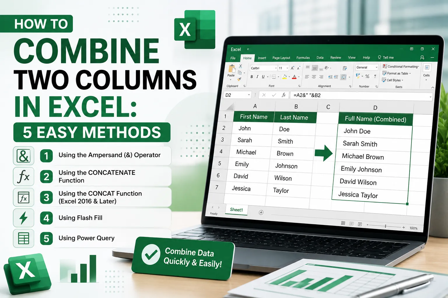 How to Combine Two Columns in Excel: 5 Easy Methods